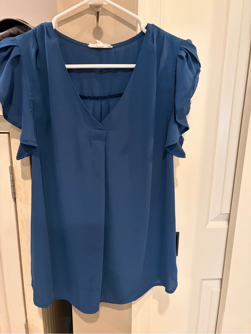 mine Blue V-Neck Flutter Sleeve Blouse